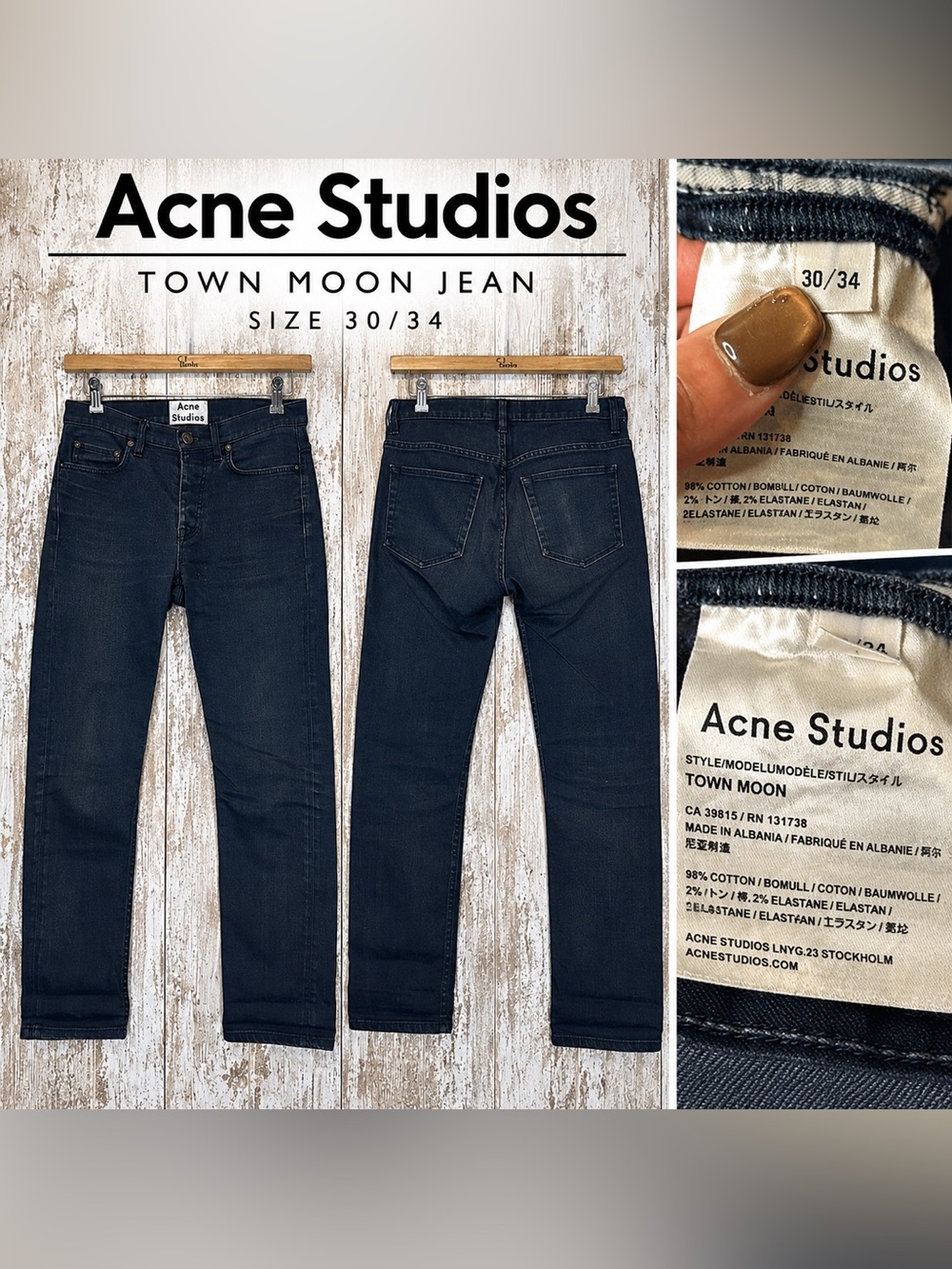 Acne Studios Town Moon Jeans Men’s 30/34 Dark Wash Slim Stretch Denim